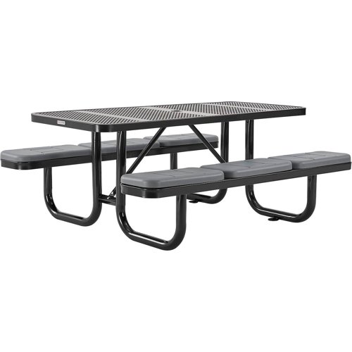 Global Industrial 6' Rectangular Picnic Table w/ Seat Cushions Perforated Metal Black