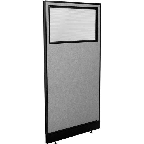 Interion Office Partition Panel with Partial Window & Raceway 36-1/4"W x 76"H Gray