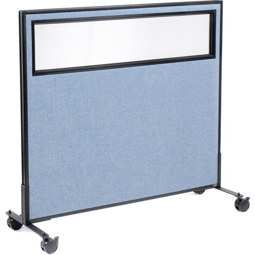 Interion Mobile Office Partition Panel with Partial Window 48-1/4"W x 45"H Blue