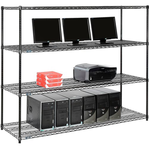 Nexel 4-Shelf Wire Computer LAN Workstation 72"W x 24"D x 63"H Black