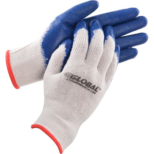 Global Industrial Latex Coated String Knit Work Gloves Natural/Blue Small 12 Pairs