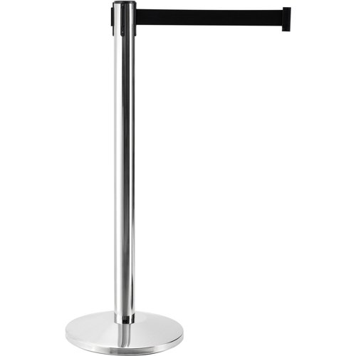 Global Industrial Retractable Belt Barrier 40" Stainless Steel Post 7-1/2' Black Belt Qty 2