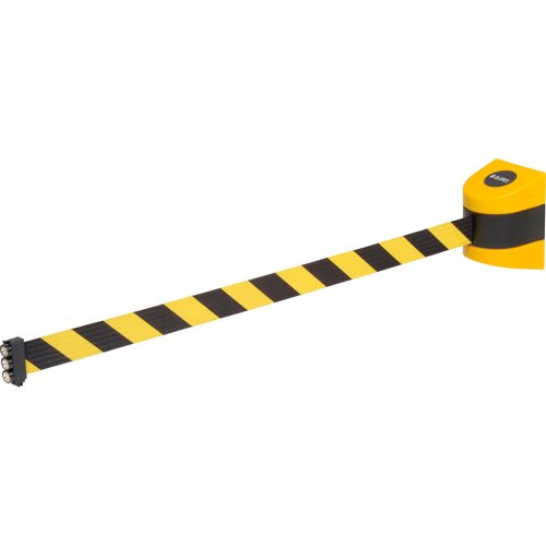 Global Industrial Magnetic Retractable Belt Barrier Black Case W/30' Black/Yellow Belt