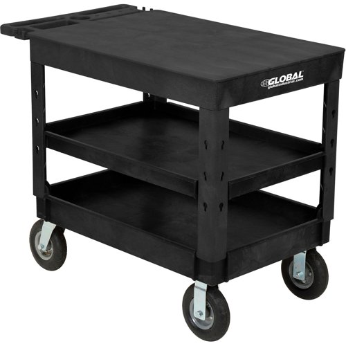 Global Industrial Flat Top Utility Cart w/3 Shelves 44"L x 25-1/2"W x 35-1/2"H Black