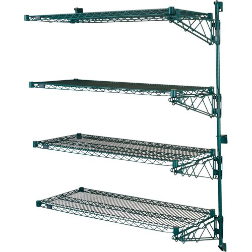 Nexel Poly-Green Adjustable Wall Mount Wire Shelving 4 Shelf Add On 36"Wx14"Dx63"H
