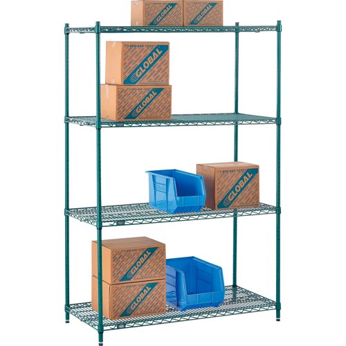 Nexel 4 Shelf Poly-Green Wire Shelving Unit Starter 48"W x 24"D x 74"H