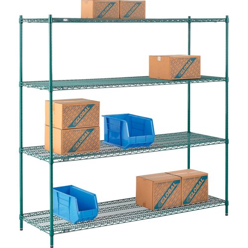 Nexel 4 Shelf Poly-Green Wire Shelving Unit Starter 72"W x 24"D x 74"H