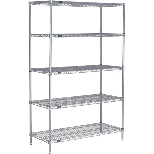 Nexel 5 Shelf Nexelate Silver Epoxy Wire Shelving Unit Starter 48"W x 18"D x 74"H