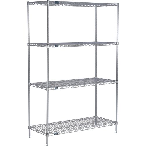 Nexel 4 Shelf Nexelate Silver Epoxy Wire Shelving Unit Starter 24"W x 24"D x 86"H