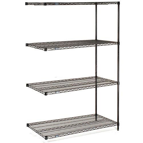 Nexel 4 Shelf Black Epoxy Wire Shelving Unit Add On 48"W x 18"D x 63"H