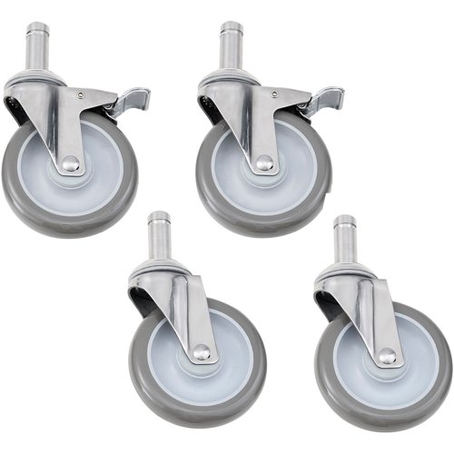 Nexel Stainless Steel Stem Casters - Set of (4) 5" Polyurethane (2) with Brakes 1200 Lb. Cap.