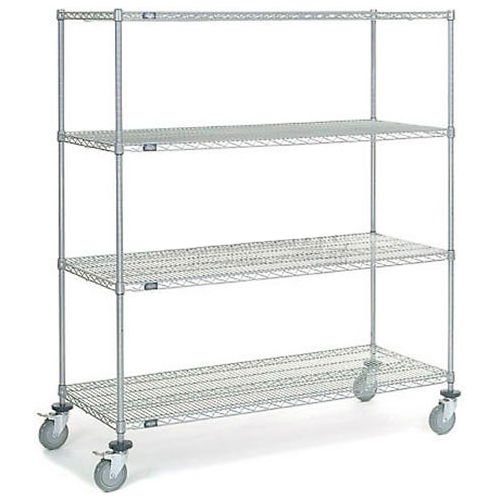 Nexel 4 Shelf Truck Chrome 60"W x 24"D x 69"H Polyurethane Stem Casters 4 Swivel 2 Brake