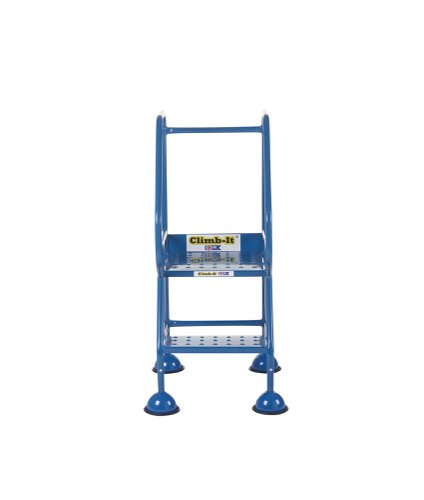 AAD02PB | These Climb-It® Domed Feet Steps are manufactured from a strong tubular steel with blue finish. This range features punched steel treads. The domed feet have spring loaded castors which engage or disengage, depending on whether or not weight is applied.