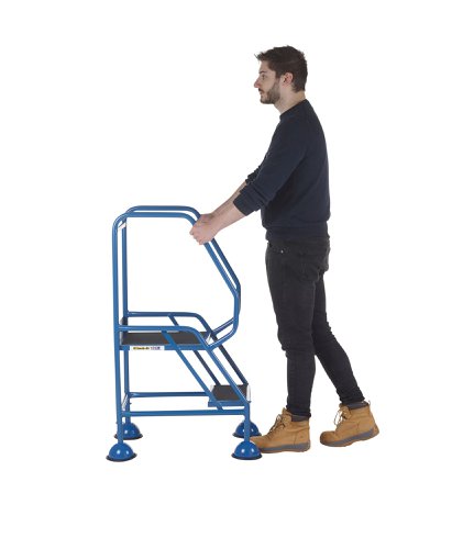 AAD02SB | These Climb-It® Domed Feet Steps are manufactured from a strong tubular steel with blue finish. This range features anti-slip treads. The domed feet have spring loaded castors which engage or disengage, depending on whether or not weight is applied.