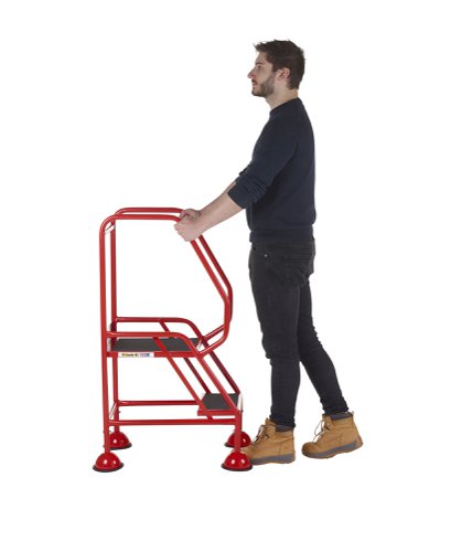 AAD02SR | These Climb-It® Domed Feet Steps are manufactured from a strong tubular steel with red finish. This range features anti-slip treads. The domed feet have spring loaded castors which engage or disengage, depending on whether or not weight is applied.
