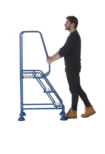 AAD03PB | These Climb-It® Domed Feet Steps are manufactured from a strong tubular steel with blue finish. This range features punched steel treads. The domed feet have spring loaded castors which engage or disengage, depending on whether or not weight is applied.