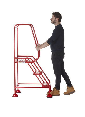 AAD03PR | These Climb-It® Domed Feet Steps are manufactured from a strong tubular steel with red finish. This range features punched steel treads. The domed feet have spring loaded castors which engage or disengage, depending on whether or not weight is applied.