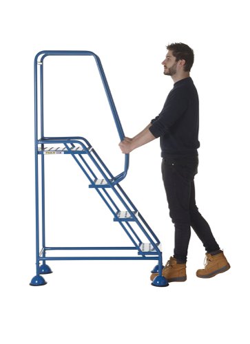 AAD04PB | These Climb-It® Domed Feet Steps are manufactured from a strong tubular steel with blue finish. This range features punched steel treads. The domed feet have spring loaded castors which engage or disengage, depending on whether or not weight is applied.
