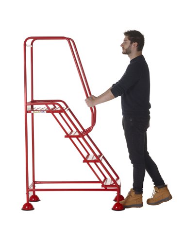 AAD04PR | These Climb-It® Domed Feet Steps are manufactured from a strong tubular steel with red finish. This range features punched steel treads. The domed feet have spring loaded castors which engage or disengage, depending on whether or not weight is applied.