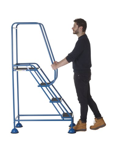AAD04SB | These Climb-It® Domed Feet Steps are manufactured from a strong tubular steel with blue finish. This range features anti-slip treads. The domed feet have spring loaded castors which engage or disengage, depending on whether or not weight is applied.