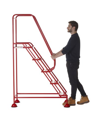 AAD05PR | These Climb-It® Domed Feet Steps are manufactured from a strong tubular steel with red finish. This range features punched steel treads. The domed feet have spring loaded castors which engage or disengage, depending on whether or not weight is applied.