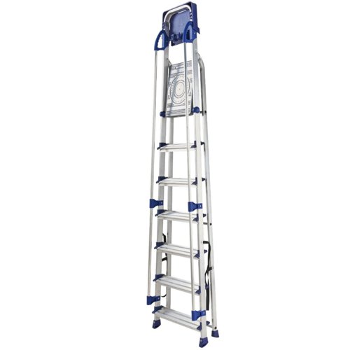 Certified to EN 131 ProfessionalLarge working platform - 275W x 400D mmDeep non-slip aluminium treadsThese units have an extra large standing platform, twin handrails, handy work tray & high support railDistance from platform to top hand rail: 750mm