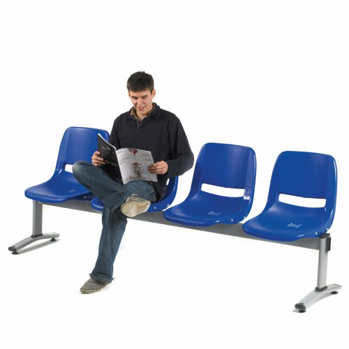 Beam Bench; 4 Seats; Steel/Polypropylene; Blue/Grey