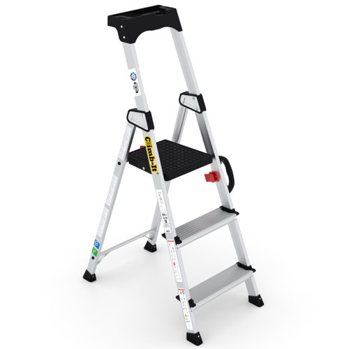 Climb-It Professional 3 Tread Step Ladder with Carry Handle Aluminium CAH103 Ladders, Stepladders & Platform Steps GA79983