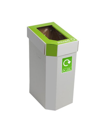 CB030Z | A lightweight & highly portable solution to recyclable rubbish & waste. This P ack of 5 Cardboard Recycling Bins incorporates different colour lids to help you successfully separate mixed recycling, general waste, cans, paper & plastic bottlesComplete with 5 clear plastic liners60L CapacityUK Manufactured