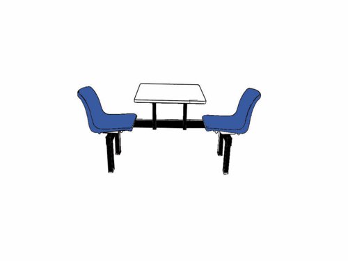Canteen Table; 1 Way Access; 2 Seats; Steel/Polypropylene/Chipboard; Blue/Black/White