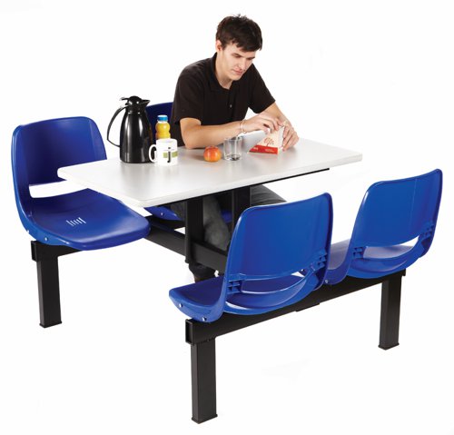 Canteen Table; 2 Way Access; 4 Seats; Steel/Polypropylene/Chipboard; Blue/Black/White GPC Industries Ltd