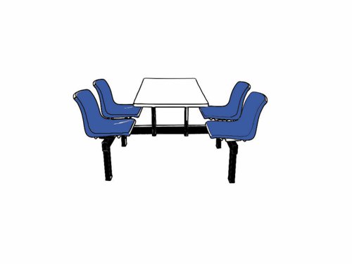 Canteen Table; 2 Way Access; 4 Seats; Steel/Polypropylene/Chipboard; Blue/Black/White GPC Industries Ltd