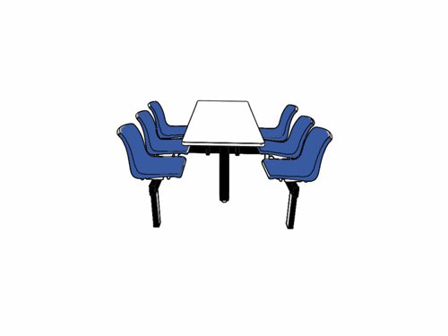 Canteen Table; 1 Way Access; 6 Seats; Steel/Polypropylene/Chipboard; Blue/Black/White