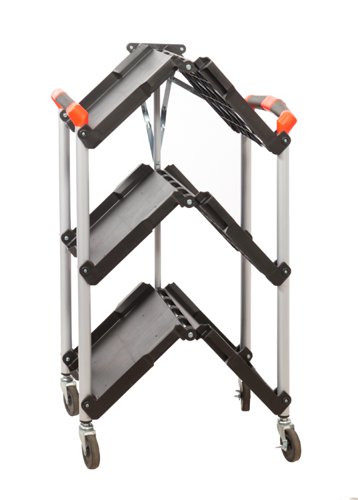 Proplaz® Fold Folding Trolley; 3 Tier; Swivel Castors; Anodised Aluminium/Polypropylene; 75kg; Black/Grey