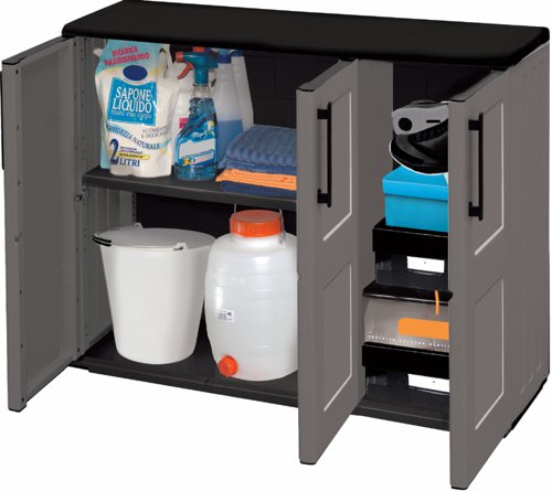 Utility Cupboard; 3 Doors; 1 Shelf; Two Tone Grey CLT084T