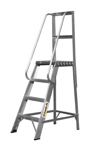 Climb-It® Aluminium Library Step; 4 Tread with Handrails; 150kg; Silver