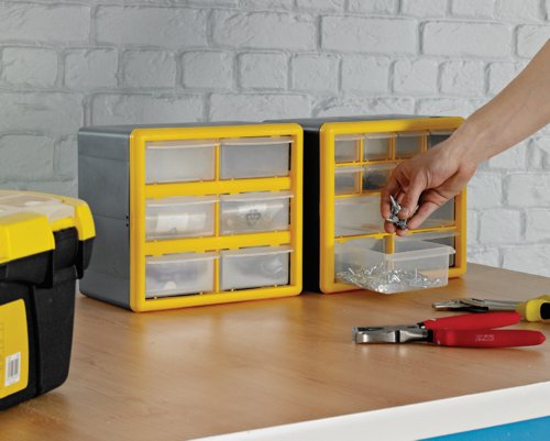 Compartment Storage Box; 64 small drawers; Yellow/Grey