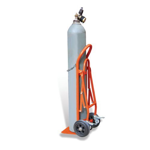 Single Folding Cylinder Trolley; Holds 1 x 140/300mm Cylinder; Orange