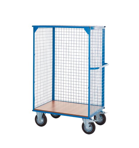 Distribution Trolley Without Doors; Fixed/Swivel (x2 Braked) Castors; Steel/Veneer; 500kg; Blue/Veneer