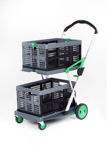 Clever Folding Trolley; c/w 2 Folding Boxes; Injected Moulded Plastic/Anodised Aluminium; 60kg; Grey/Black/Green  GC051Y&GC055Z