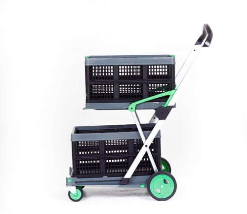 Clever Folding Trolley; c/w 2 Folding Boxes; Injected Moulded Plastic/Anodised Aluminium; 60kg; Grey/Black/Green | GC051Y&GC055Z | GPC Industries Ltd