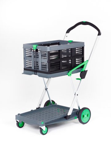 Clever Folding Trolley; c/w 2 Folding Boxes; Injected Moulded Plastic/Anodised Aluminium; 60kg; Grey/Black/Green