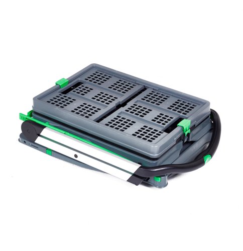 Clever Folding Trolley; c/w 2 Folding Boxes; Injected Moulded Plastic/Anodised Aluminium; 60kg; Grey/Black/Green GPC Industries Ltd