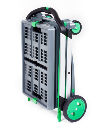Clever Folding Trolley; c/w 2 Folding Boxes; Injected Moulded Plastic/Anodised Aluminium; 60kg; Grey/Black/Green GC051Y&GC055Z