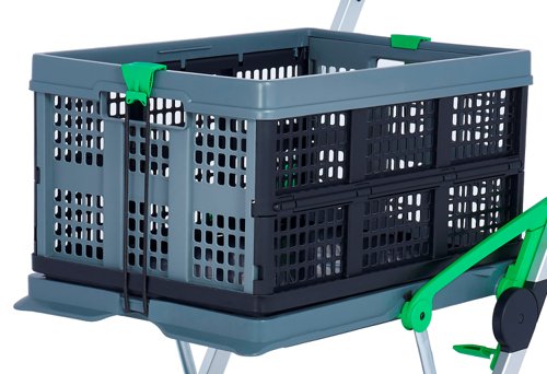Clever Folding Trolley; c/w 1 Folding Box; Injected Moulded Plastic/Anodised Aluminium; 60kg; Grey/Black/Green GPC Industries Ltd