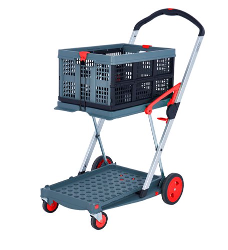 Clever Folding Trolley; c/w 1 Folding Box; Injected Moulded Plastic/Anodised Aluminium; 60kg; Grey/Black/Red
