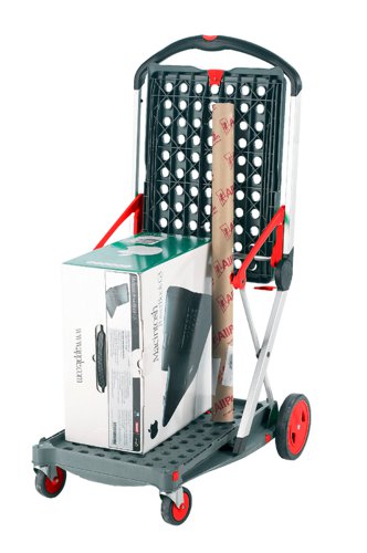 Clever Folding Trolley; c/w 2 Folding Boxes; Injected Moulded Plastic/Anodised Aluminium; 60kg; Grey/Black/Red | GC058Y_Red&GC055Z | GPC Industries Ltd