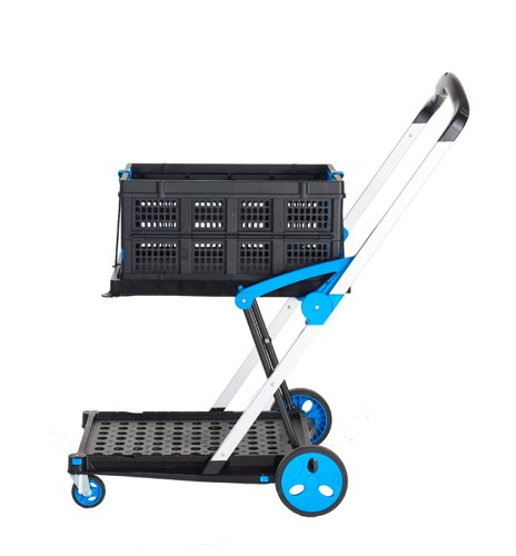 Proplaz® Clever Trolley c/w 1 Folding Box; Injected Moulded Plastic/Anodised Aluminium; 70kg; Black/Blue/Silver