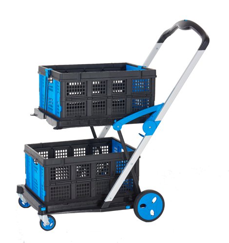 Proplaz® Clever Trolley c/w 2 Folding Boxes; Injected Moulded Plastic/Anodised Aluminium; 70kg; Black/Blue/Silver  GC062Y&GC066Z