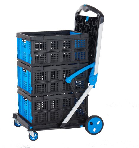 Proplaz® Clever Trolley c/w 3 Folding Boxes; Injected Moulded Plastic/Anodised Aluminium; 70kg; Black/Blue/Silver GPC Industries Ltd